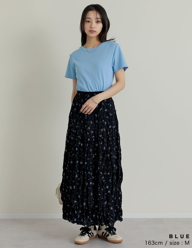 テレコリブクルーネック半袖Tシャツ