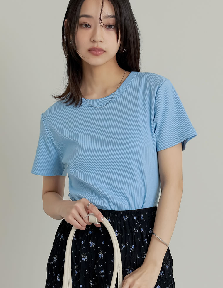 テレコリブクルーネック半袖Tシャツ