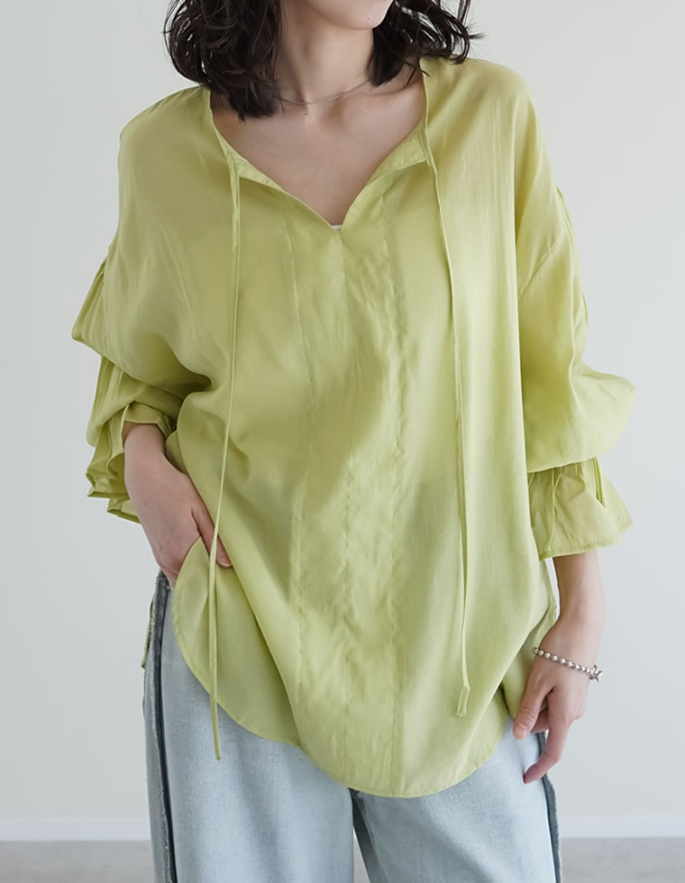 レース/シアー/フロッキードットカフタンシアーブラウス