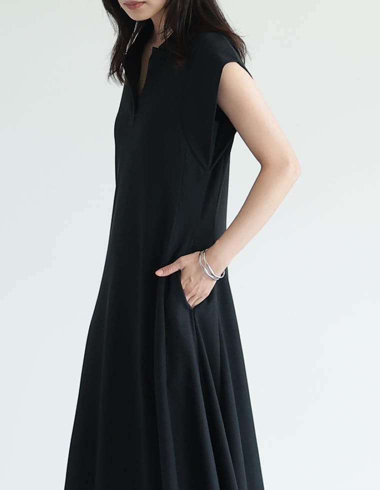 キーネックフレンチスリーブポロワンピース