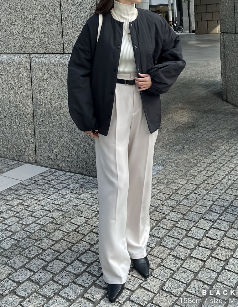 オーバーサイズサイドジップノーカラー中綿ジャケット