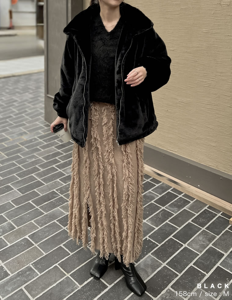 ハイネックドロスト付きフェイクファージャケット