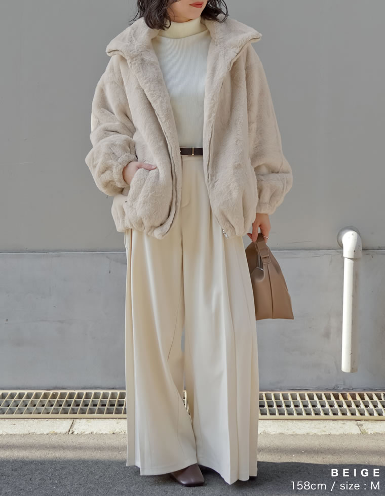ハイネックドロスト付きフェイクファージャケット
