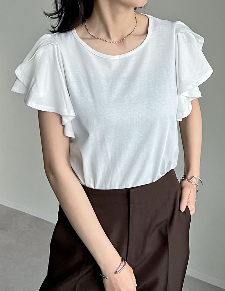 フリルスリーブ半袖Tシャツ