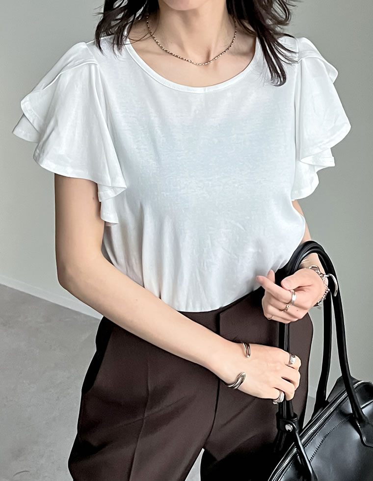 フリルスリーブ半袖Tシャツ