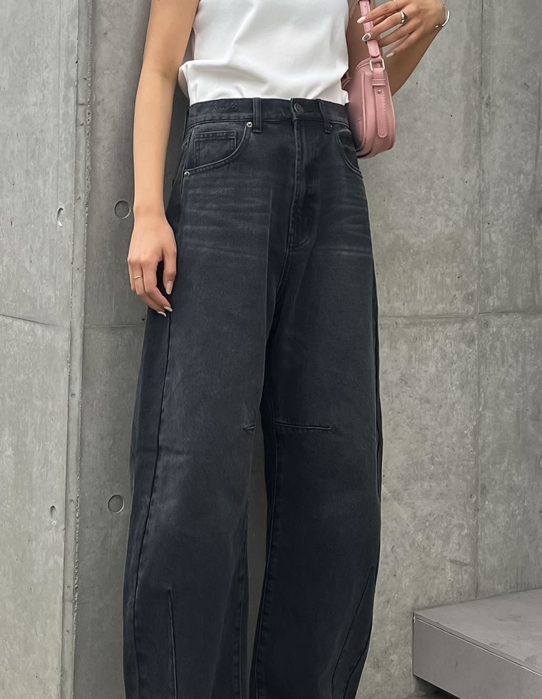 裾フリンジカーブデニムパンツ