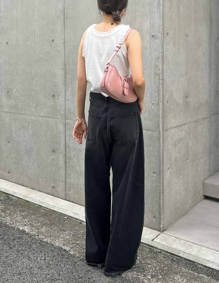 裾フリンジカーブデニムパンツ