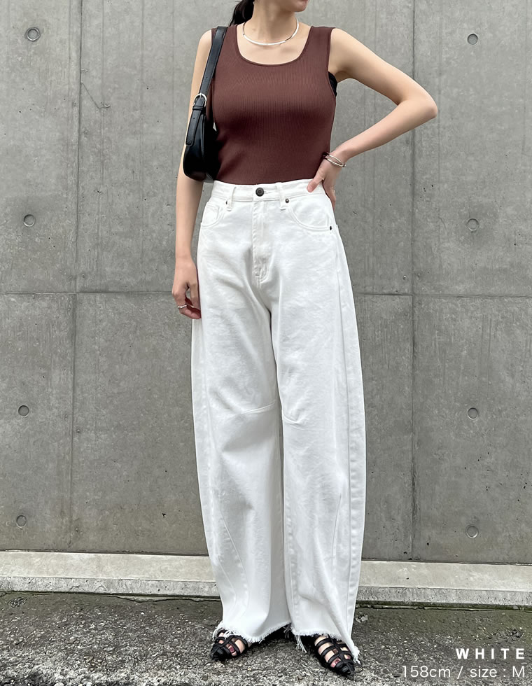 裾フリンジカーブデニムパンツ