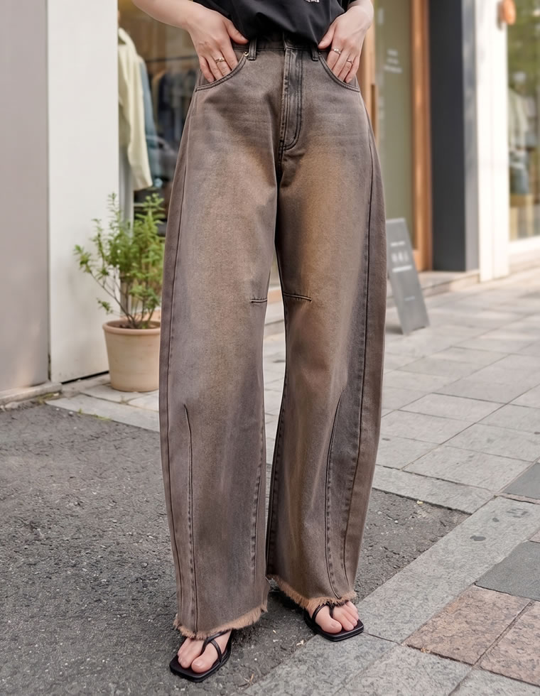裾フリンジカーブデニムパンツ