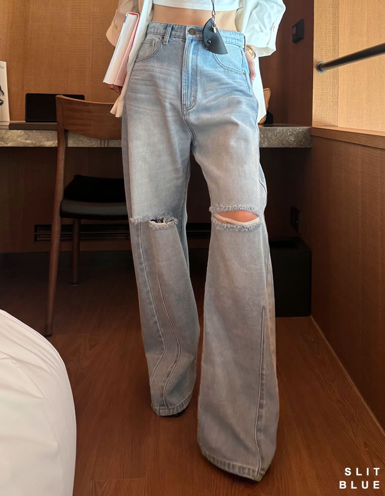 裾フリンジカーブデニムパンツ