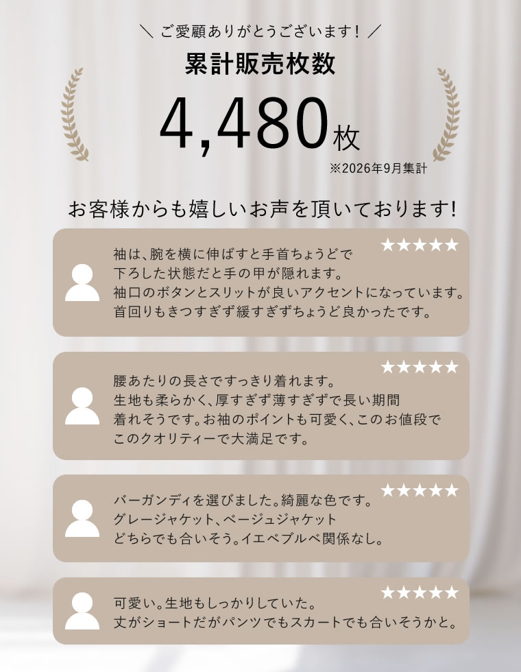 ミラノリブ袖ボタンクルーネックニットトップス