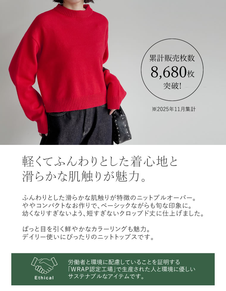 アルパカタッチクロップド丈ニットプルオーバー