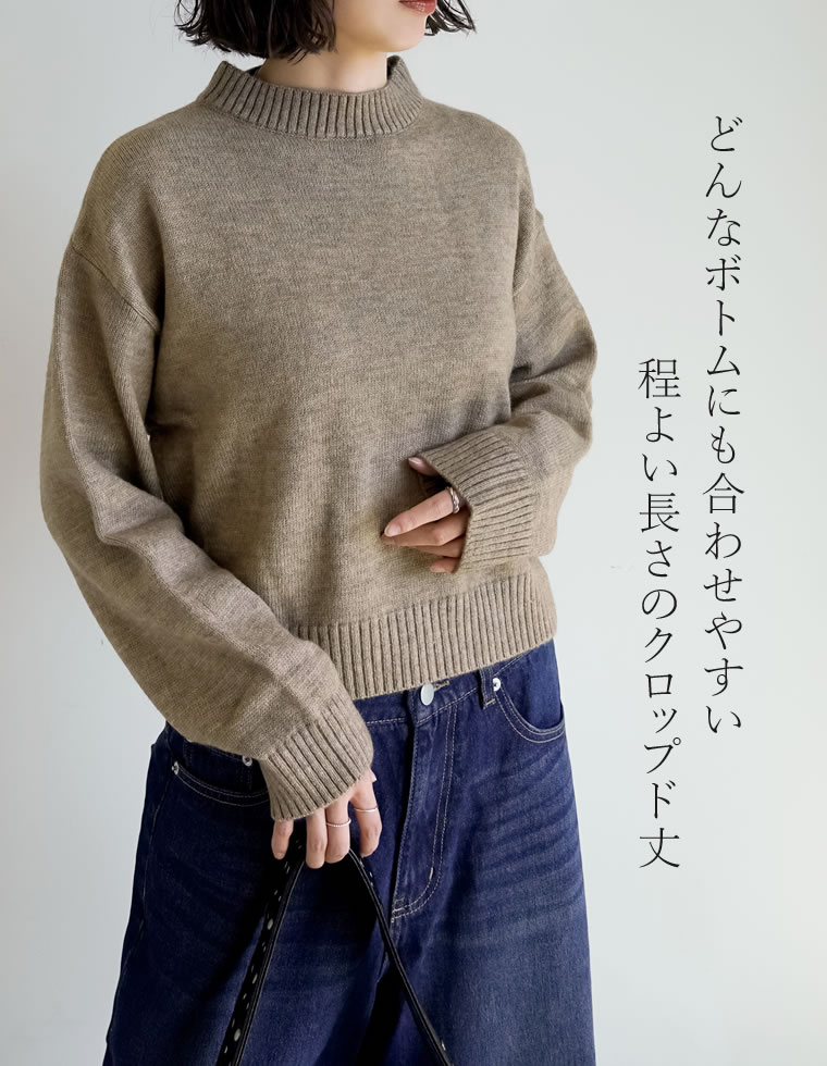 アルパカタッチクロップド丈ニットプルオーバー