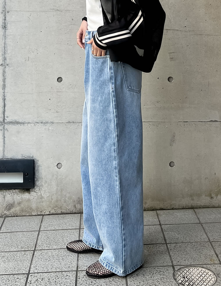 コットンデニムルーズワイドパンツ