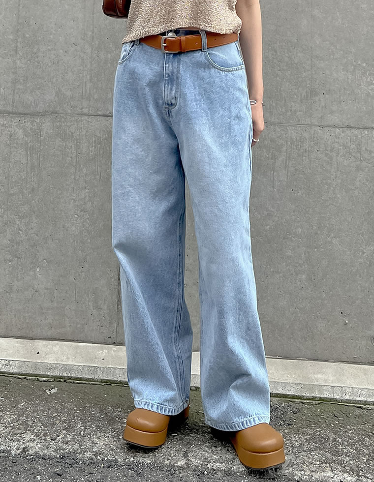 コットンデニムルーズワイドパンツ