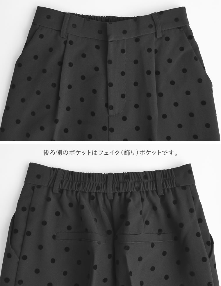 フロッキードットカットツイルテーパードパンツ