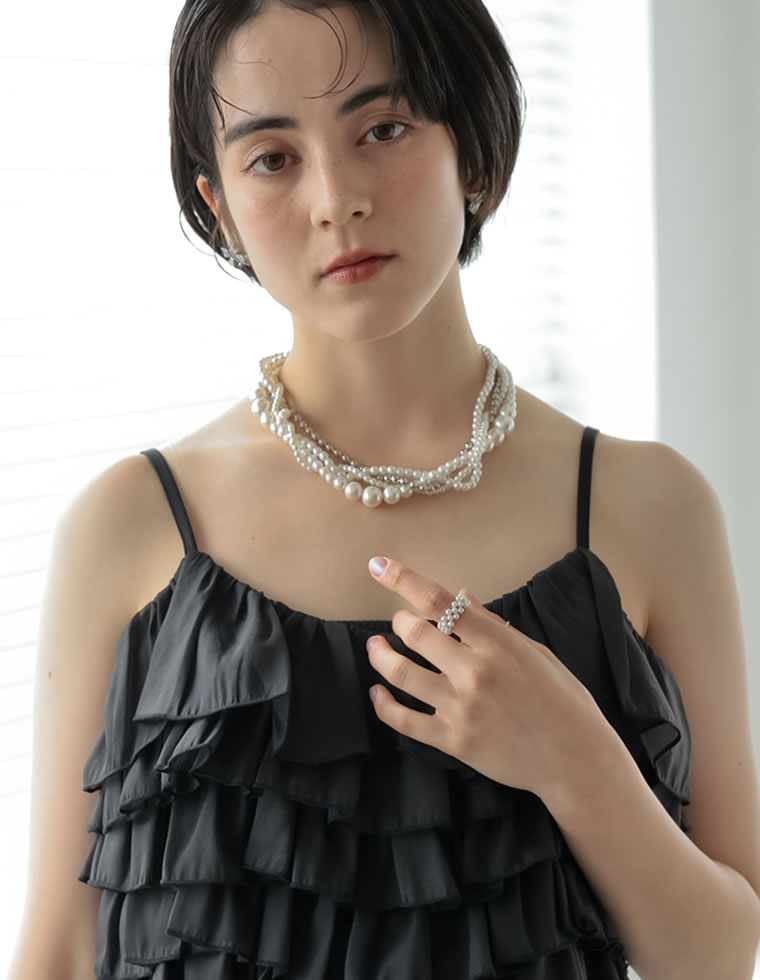 4連フェイクパールネックレス