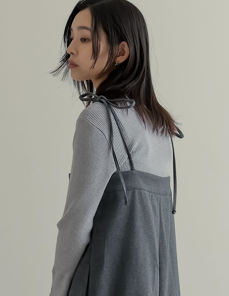 ウールタッチリボンサロペット