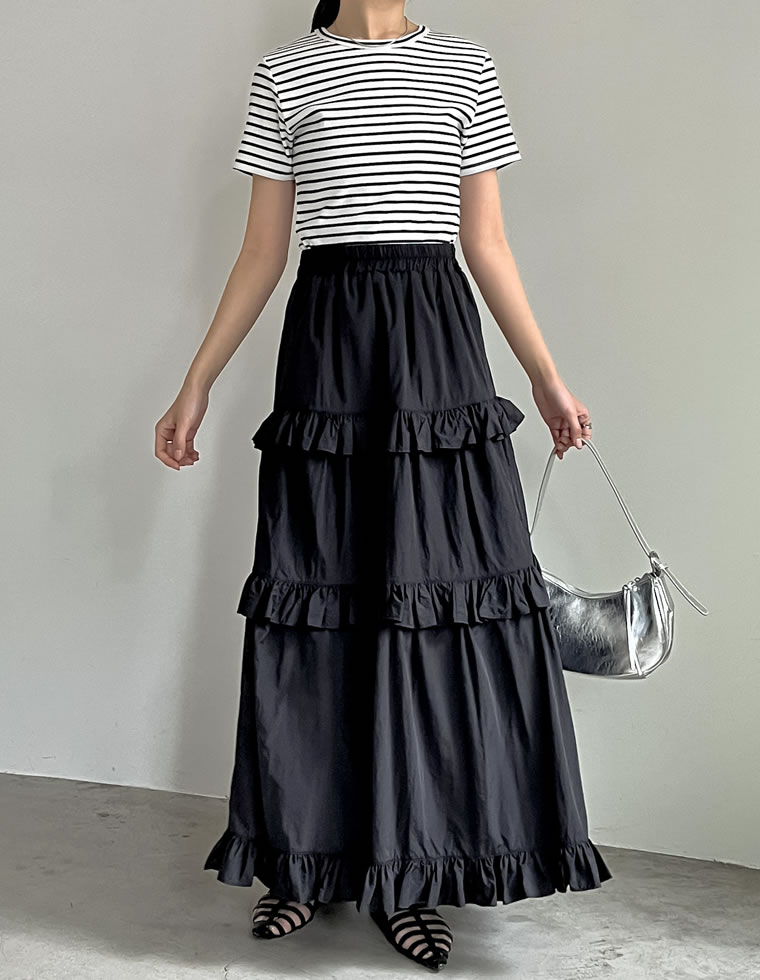 ナイロンタフタフリルティアードスカート
