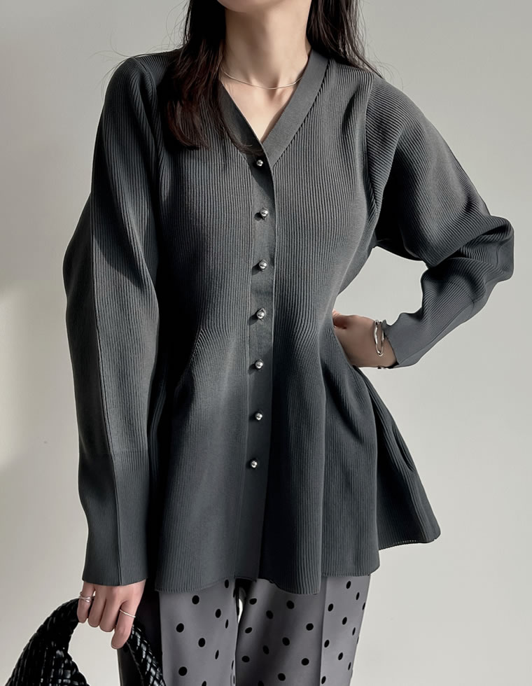 スポンジニットペプラムカーディガン