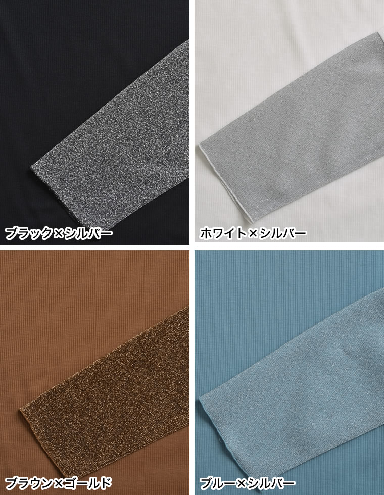 プチハイネックラメスリーブシアートップス