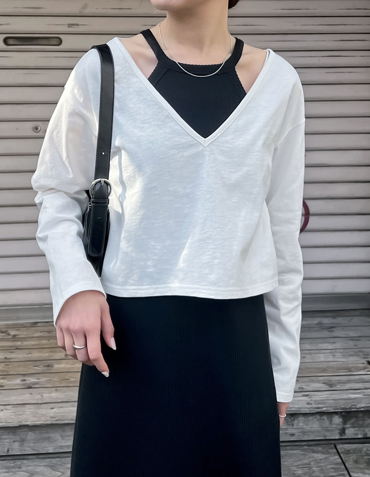 ワンピース×VネックTシャツセット