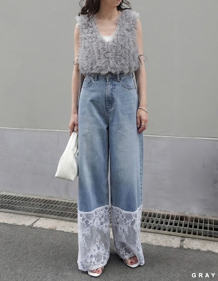 Vネックチュールフリルビスチェ