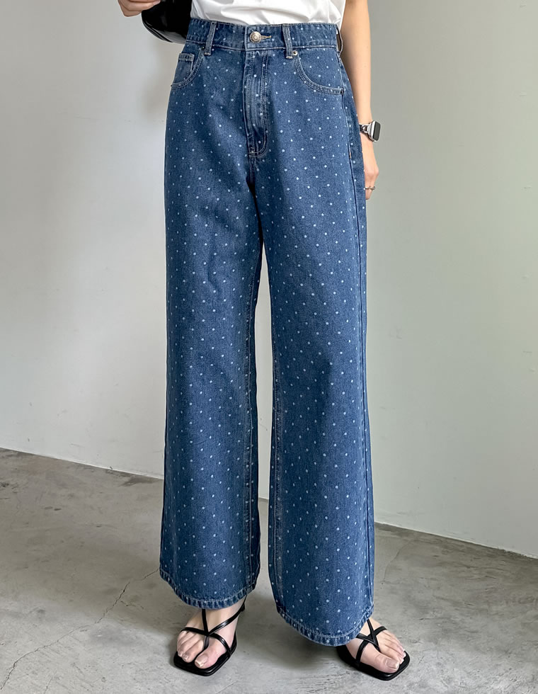 ワイドストレートドットデニムパンツ
