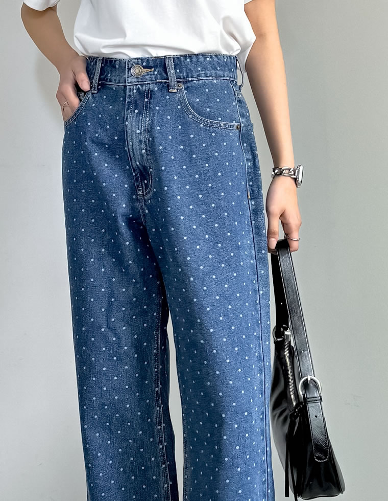 ワイドストレートドットデニムパンツ