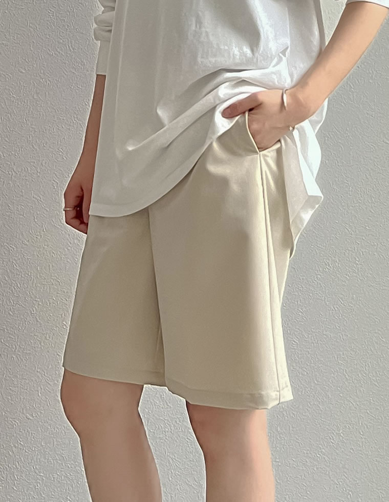 ライトツイルマーベルトウエストデザインショートパンツ