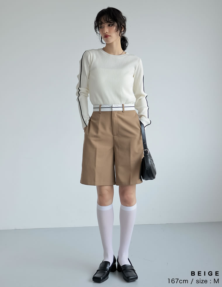 ライトツイルマーベルトウエストデザインショートパンツ