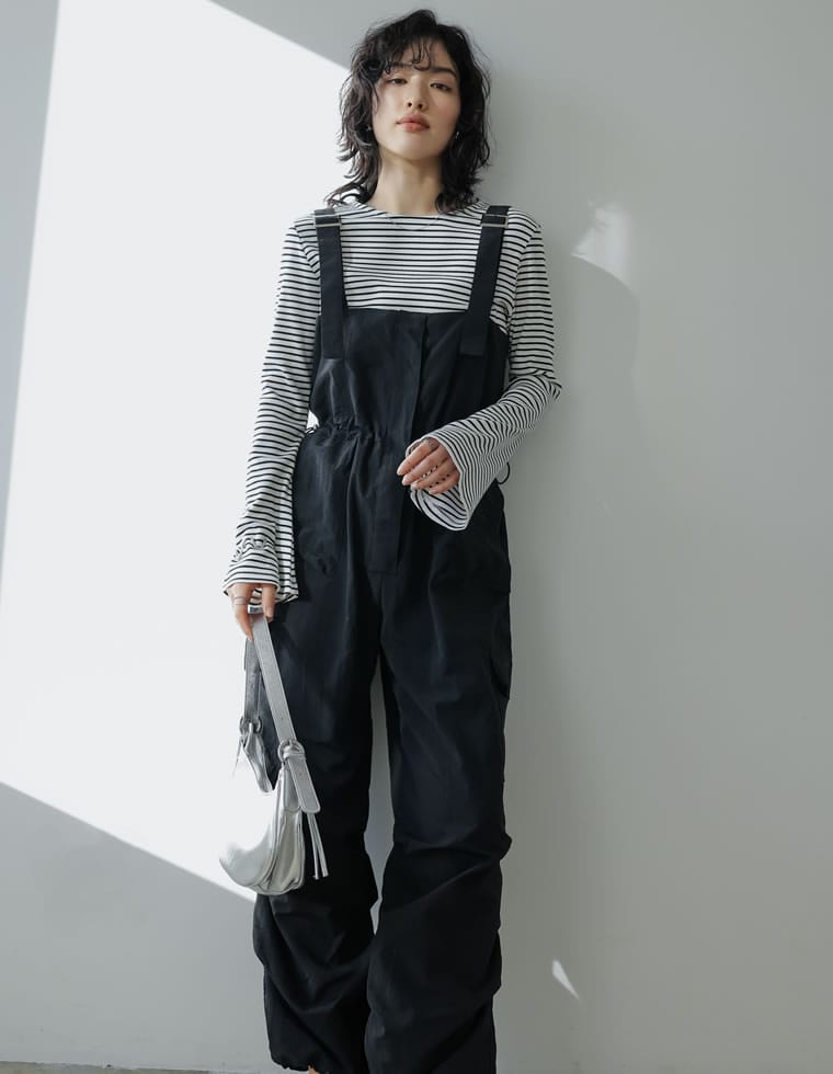 ナイロンタフタウエストドロストカーゴサロペット