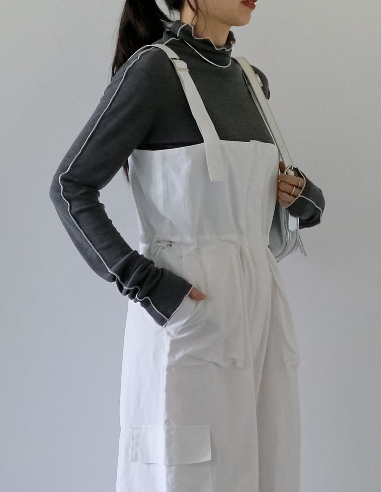 ナイロンタフタウエストドロストカーゴサロペット