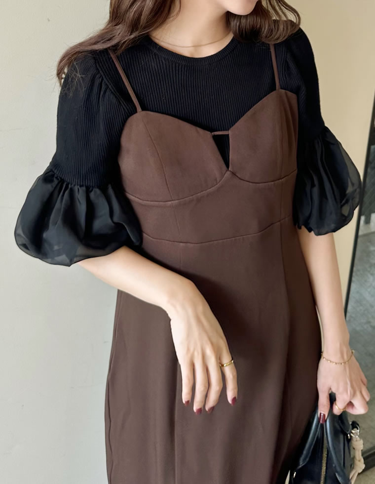 ライトツイルカッティングデザインIラインキャミワンピース