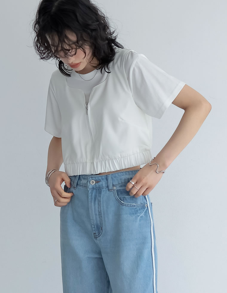 サテンハートネックフロントジップビスチェ
