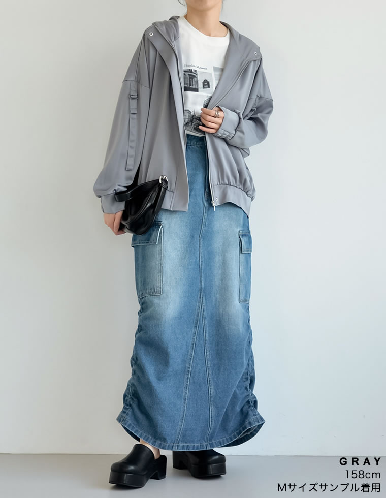 サテンフーディージップブルゾン