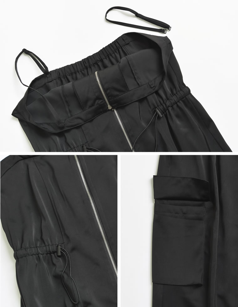 2WAYサテンフロントジップキャミワンピース