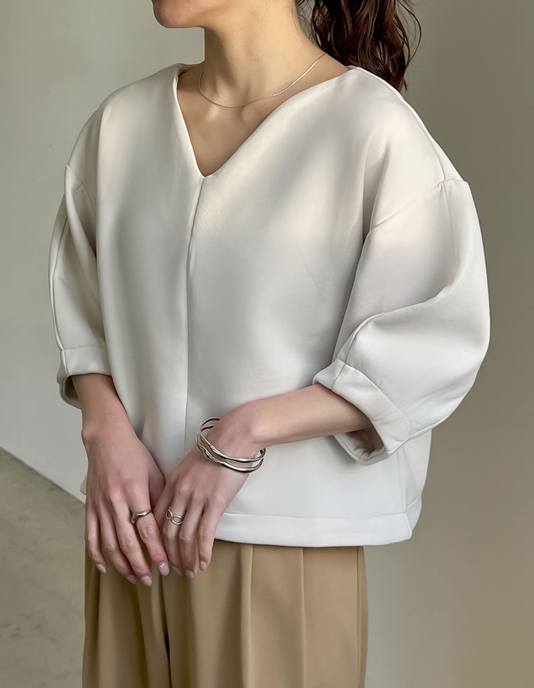 ダンボールハートネックランタンスリーブトップス