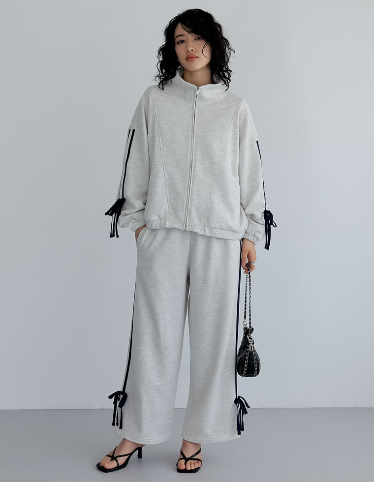 裏毛サイドラインリボンブルゾン