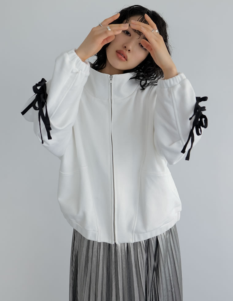 裏毛サイドラインリボンブルゾン
