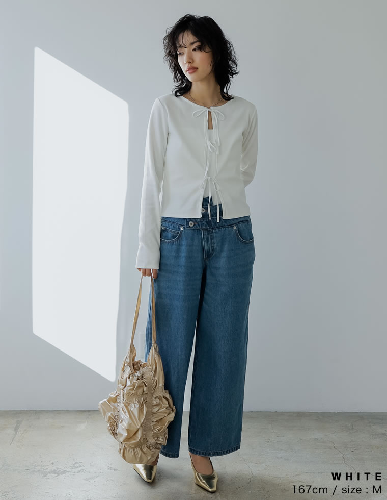 ストレッチリブ前後2WAYリボンデザイントップス