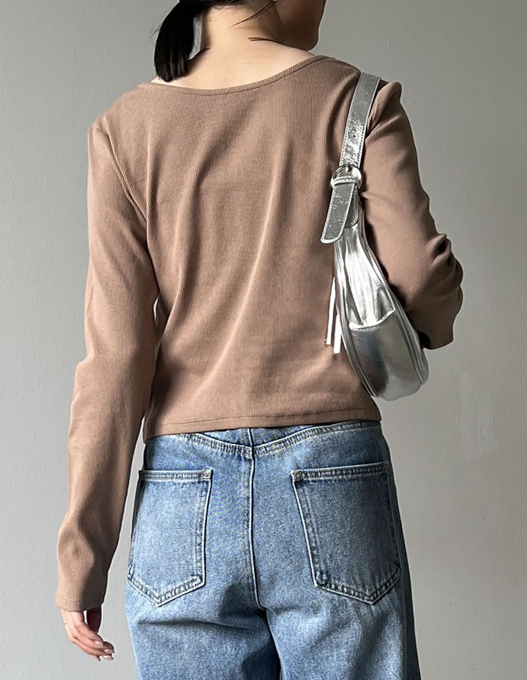 ストレッチリブ前後2WAYリボンデザイントップス