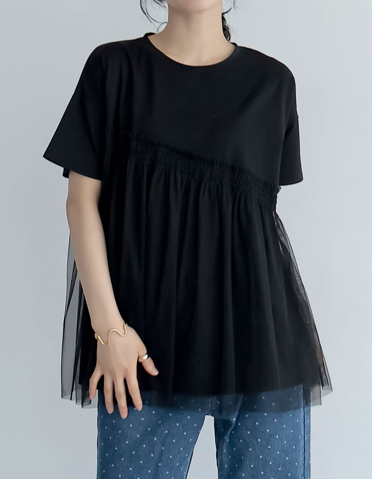 チュールドッキングビスチェライクベアデザインTシャツ