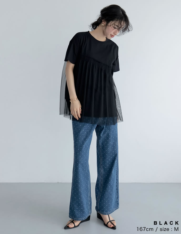 チュールドッキングビスチェライクベアデザインTシャツ