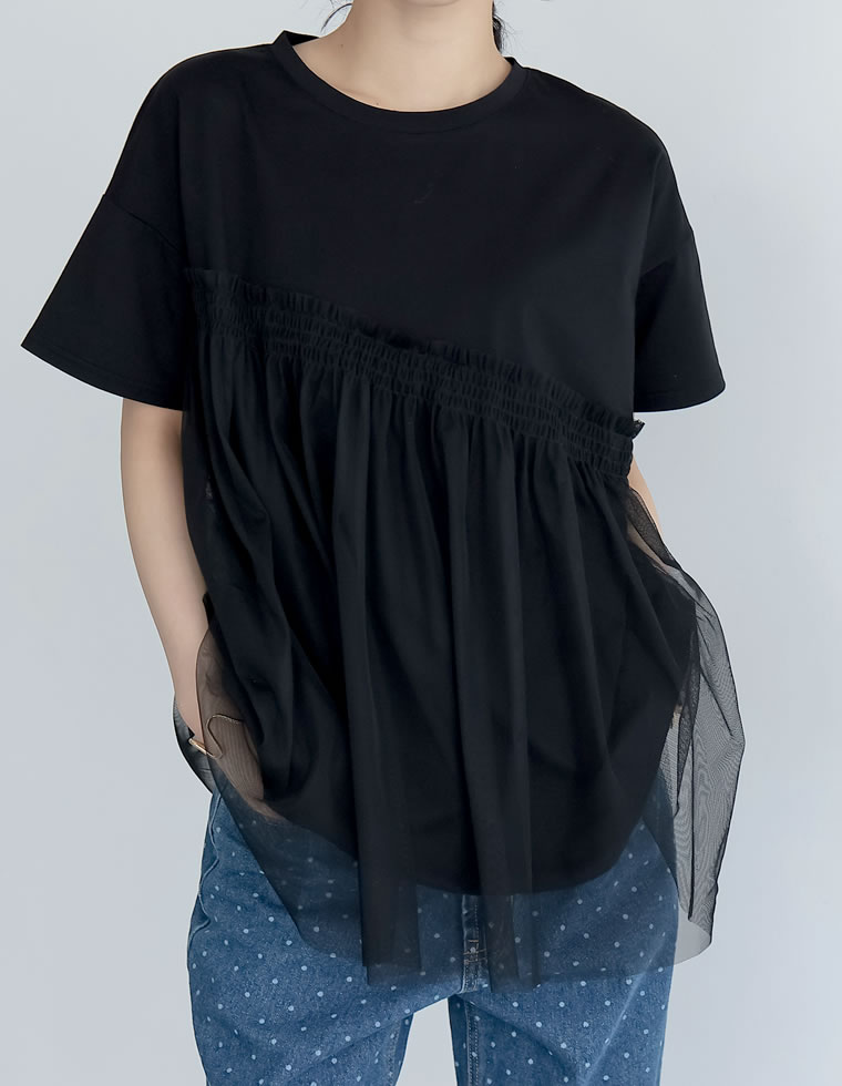 チュールドッキングビスチェライクベアデザインTシャツ