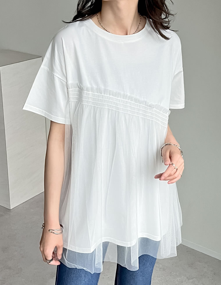 チュールドッキングビスチェライクベアデザインTシャツ