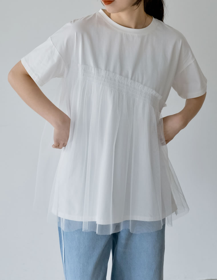 チュールドッキングビスチェライクベアデザインTシャツ