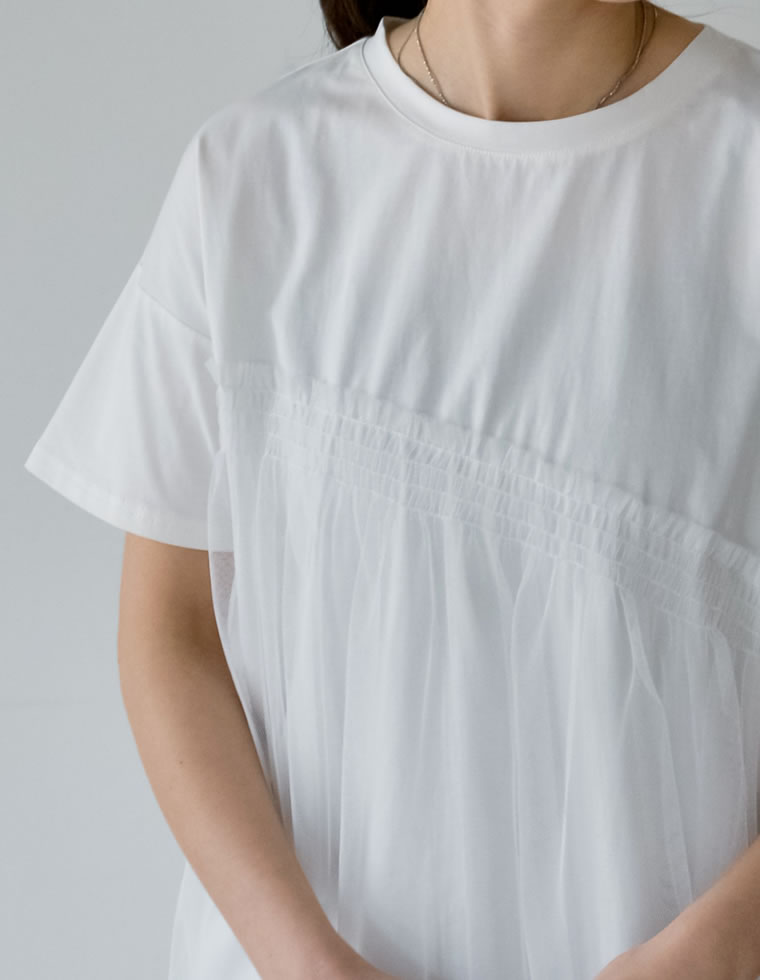 チュールドッキングビスチェライクベアデザインTシャツ