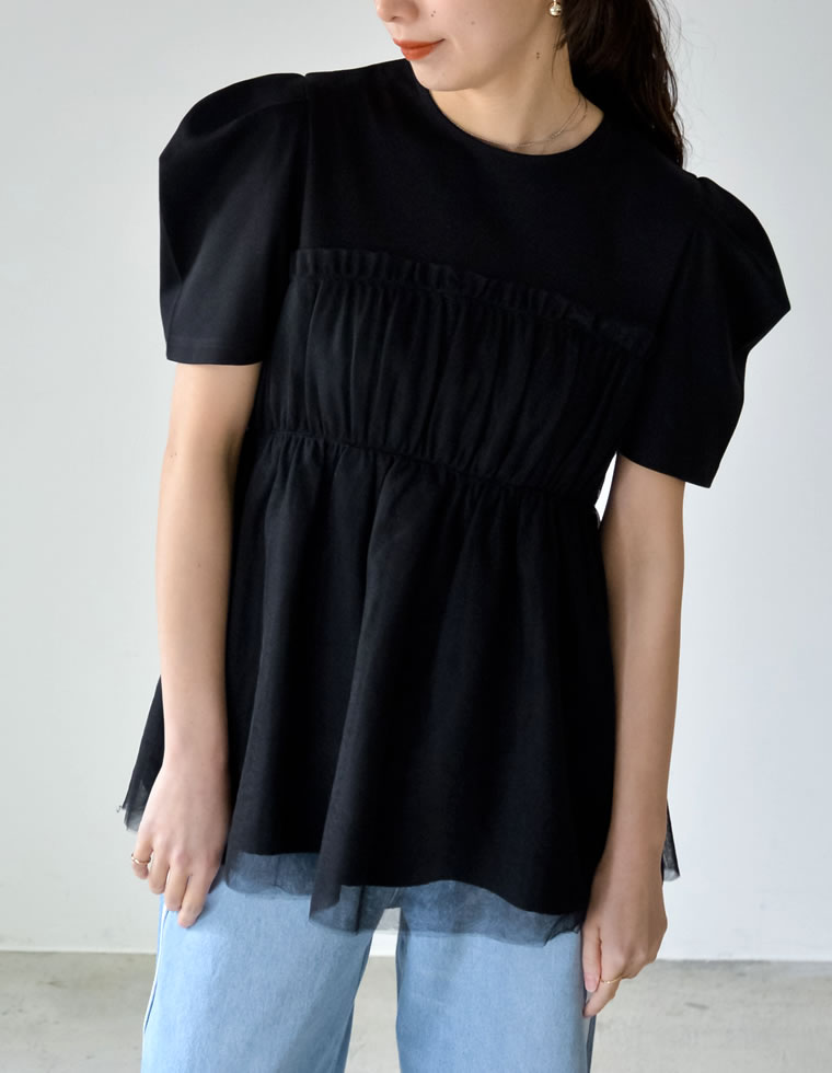 ギャザーチュールドッキングTシャツ