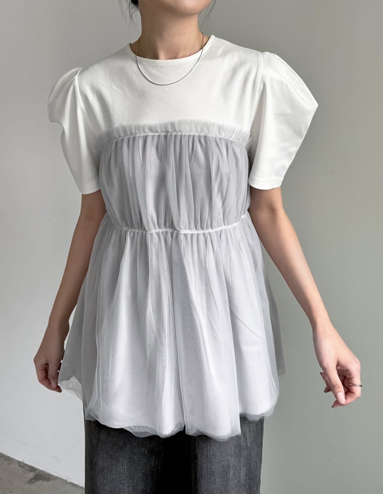 ギャザーチュールドッキングTシャツ